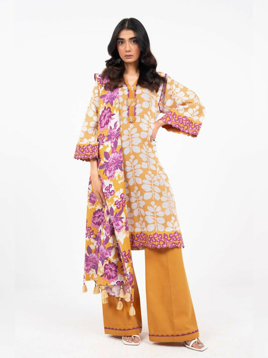 Alkaram Studio Khaddar Printed Unstitched 3-Piece Suit-FW-21-24-Yellow