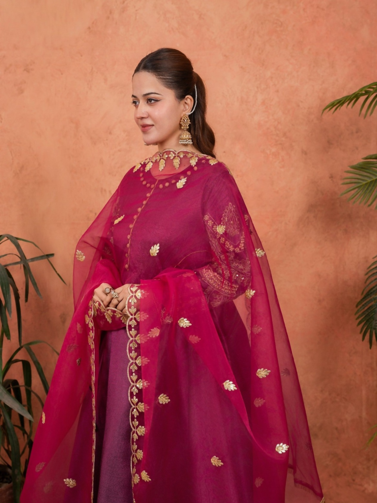 Stylish Collection Majeste Silk Embroidered Maxi-Zuri Plum