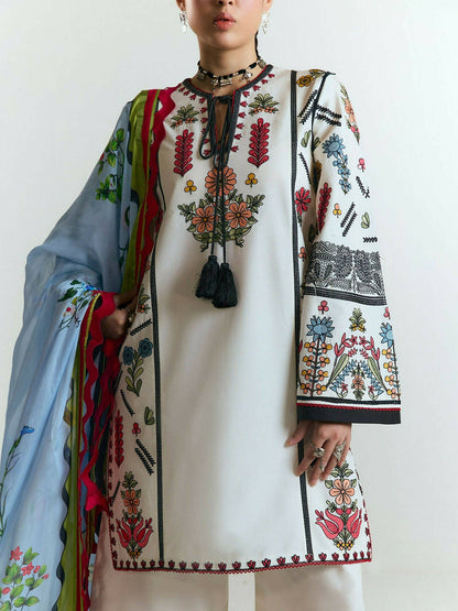 Jugnu by Hussain Rehar SS'25 Edit II Cotton Embroidered Unstitched 3-Piece Suit-TIYA