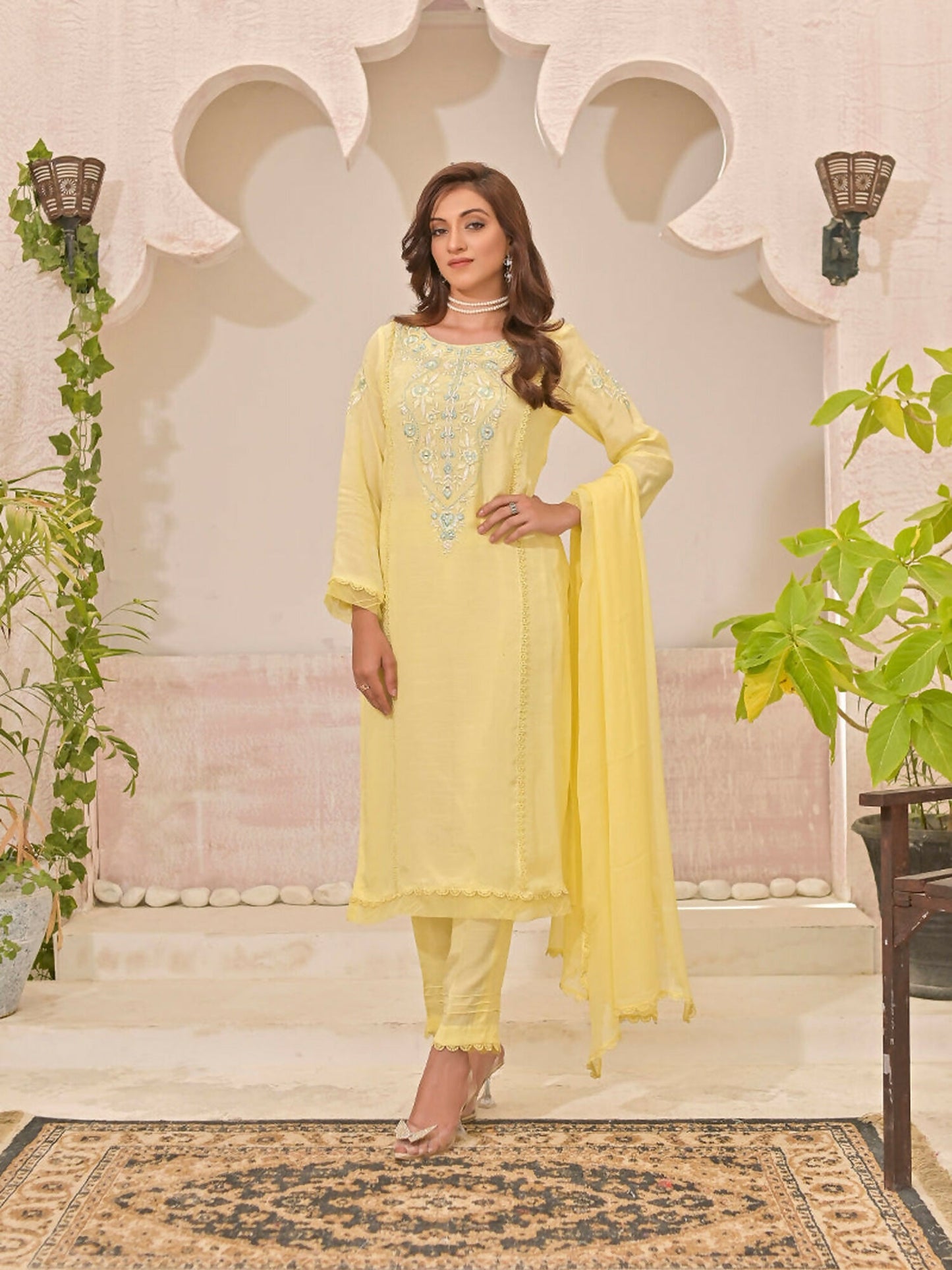Ruby's Couture Panache Raw Silk Embroidered Stitched 3-Piece Suit-Mehrmah