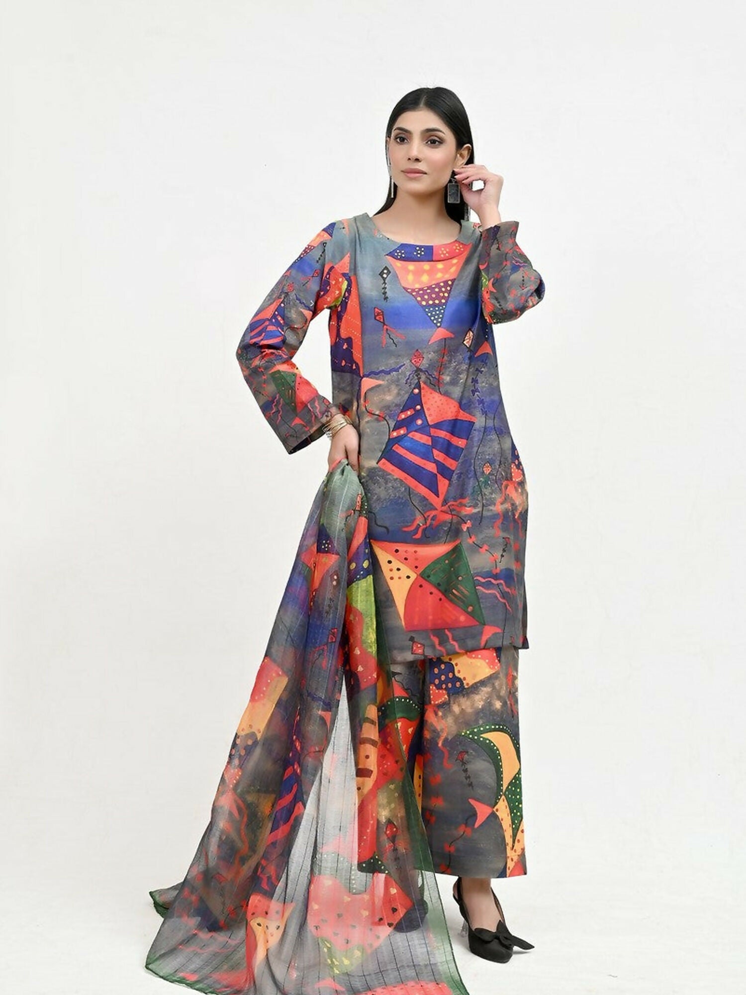 Imran Aftab Basant Mela Raw Silk Printed Stitched 3-Piece Suit-IARP 05