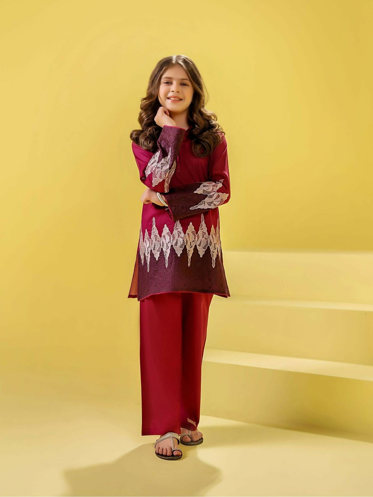 Velvour Girls Cotton Embroidered Stitched 2-Piece Suit-VG156-A