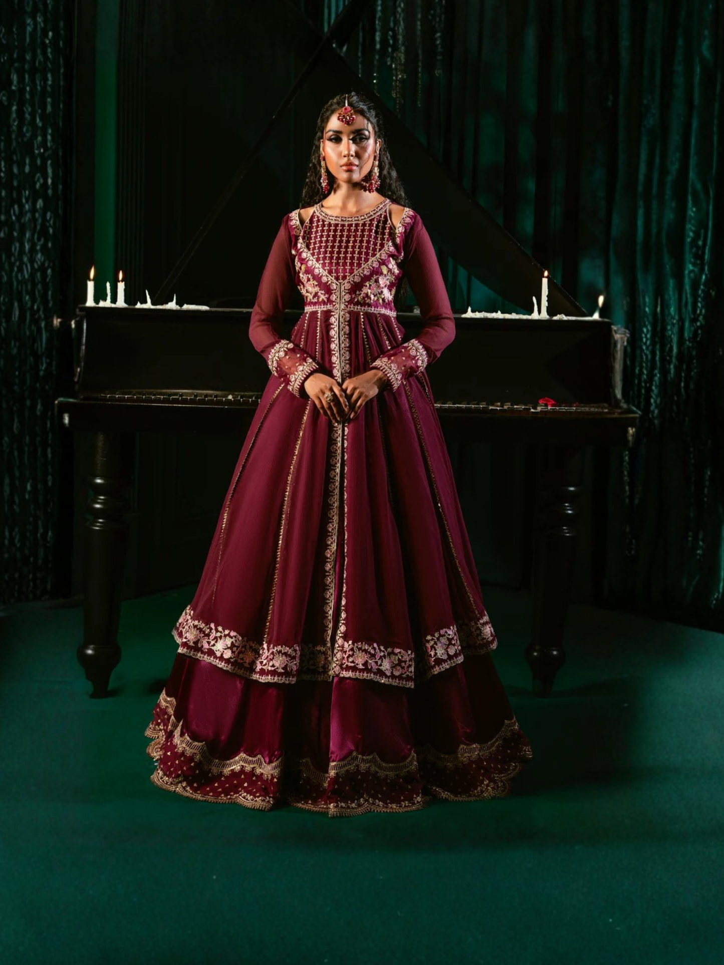 Purple-Hani & Umaima Chiffon Embroidered Pishwas-Zimal
