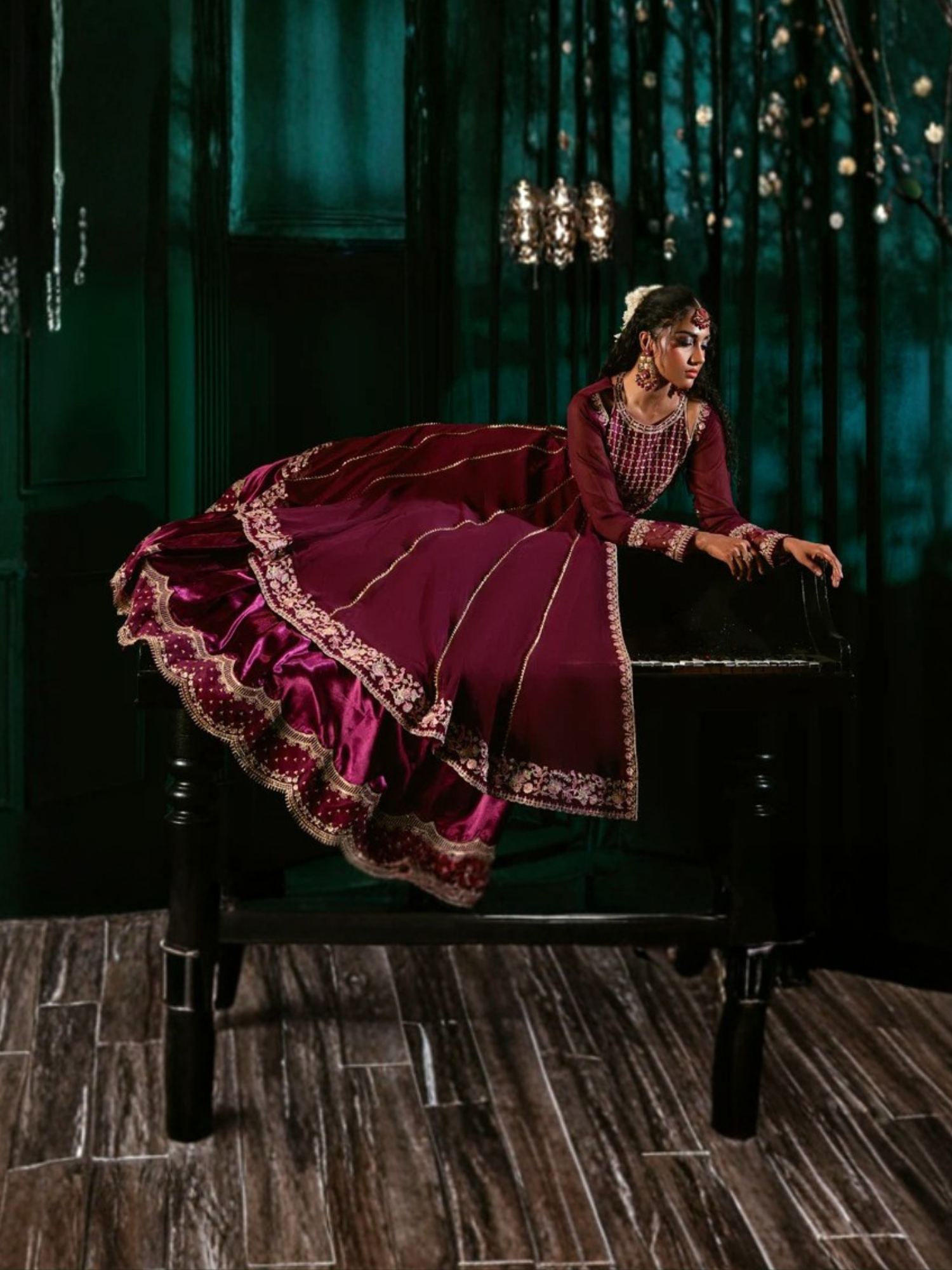 Purple-Hani & Umaima Chiffon Embroidered Pishwas-Zimal