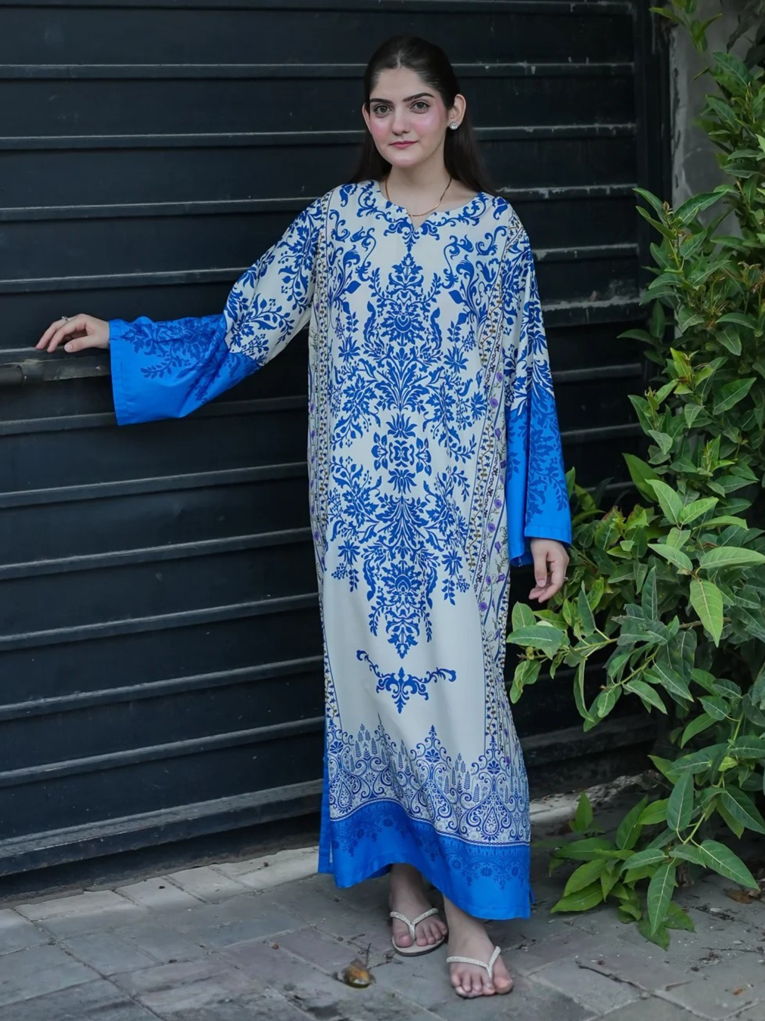 Blue-MH Cloth House Blended Lawn Printed Stitched Shirt-Blue Sapphire