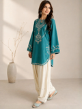 Green and white-Alina Lime Lawn Embroidered Stitched 2-Piece Suit-Hania 