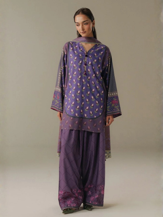 Coco By Zara Shahjahan Linen Printed Unstitched 3-Piece Suit-Soft Current-7A
