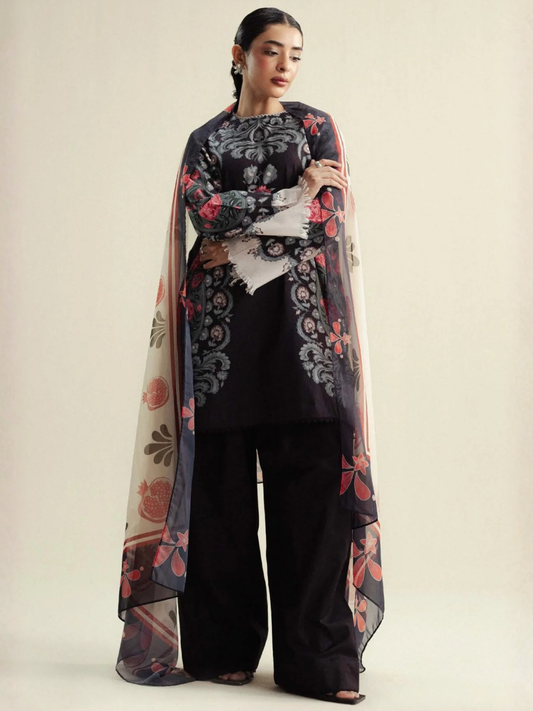 Coffee Brown-Coco By Zara Shahjahan Cambric Printed Unstitched 3-Piece Suit-Sol-9B