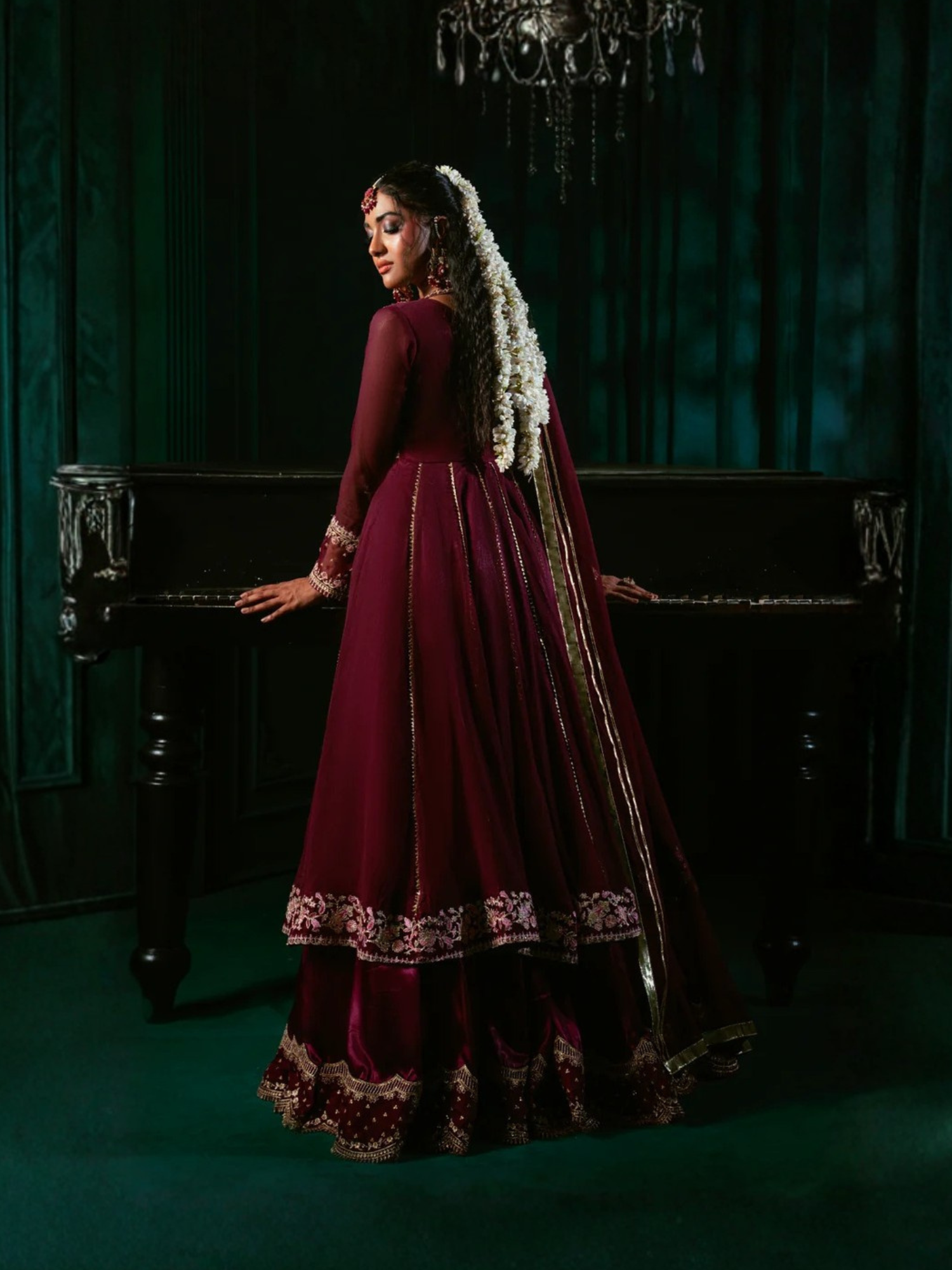 Purple-Hani & Umaima Chiffon Embroidered Pishwas-Zimal