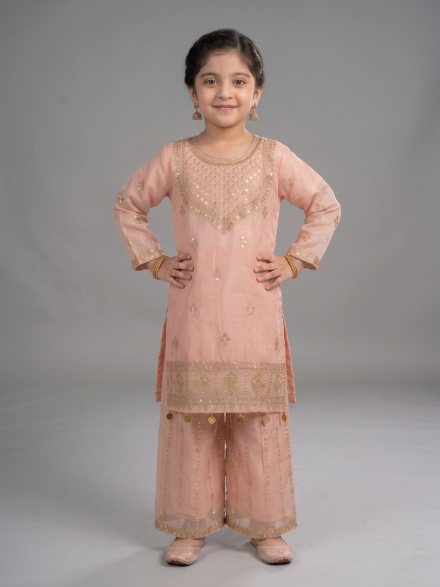 Pink Lumira Chiffon Embroidered Gharara-Savera Pink