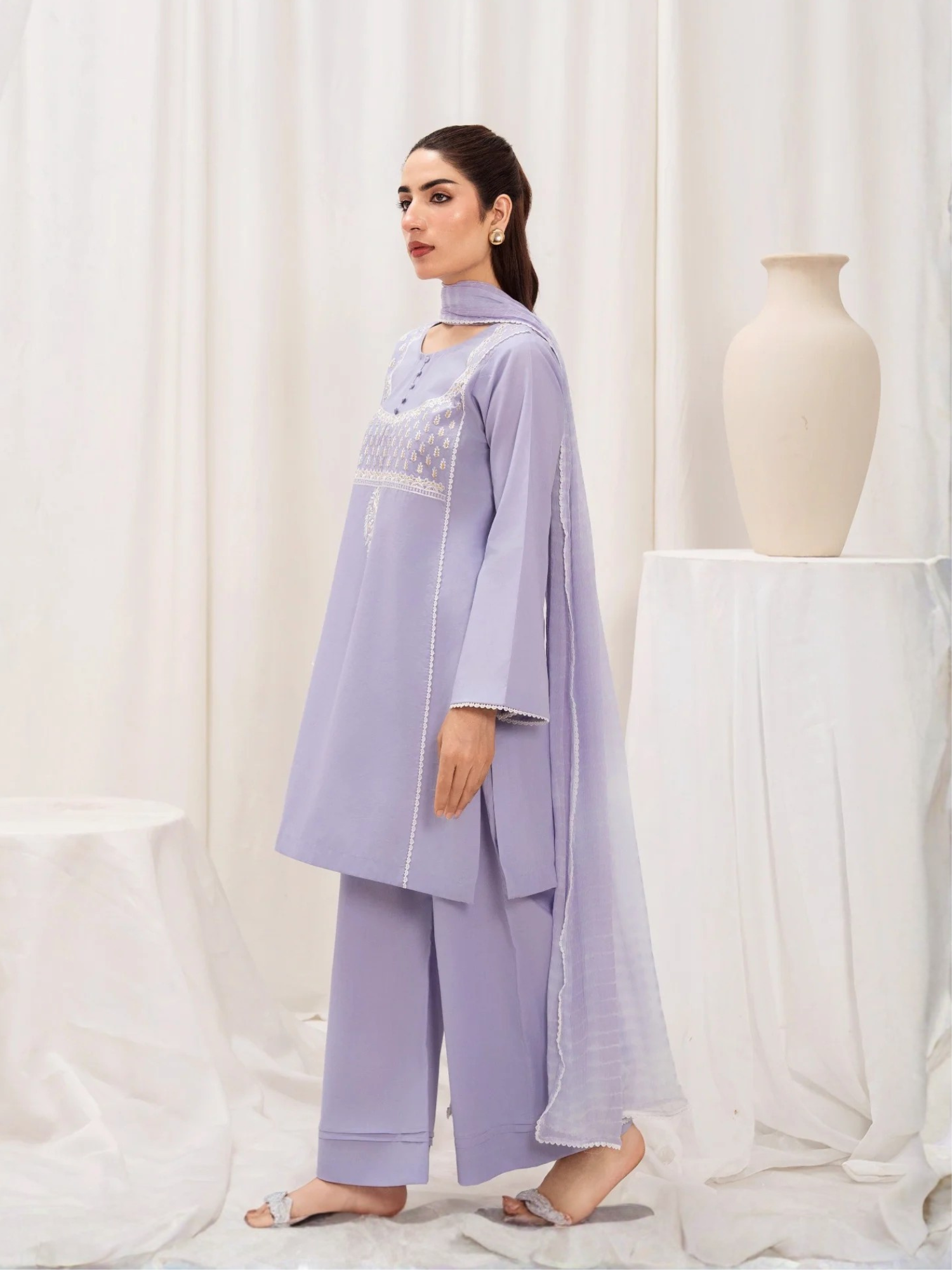 Lilac-HEM Lawn Cotton Embroidered Stitched 3-Piece Suit-Butter Fly Blush