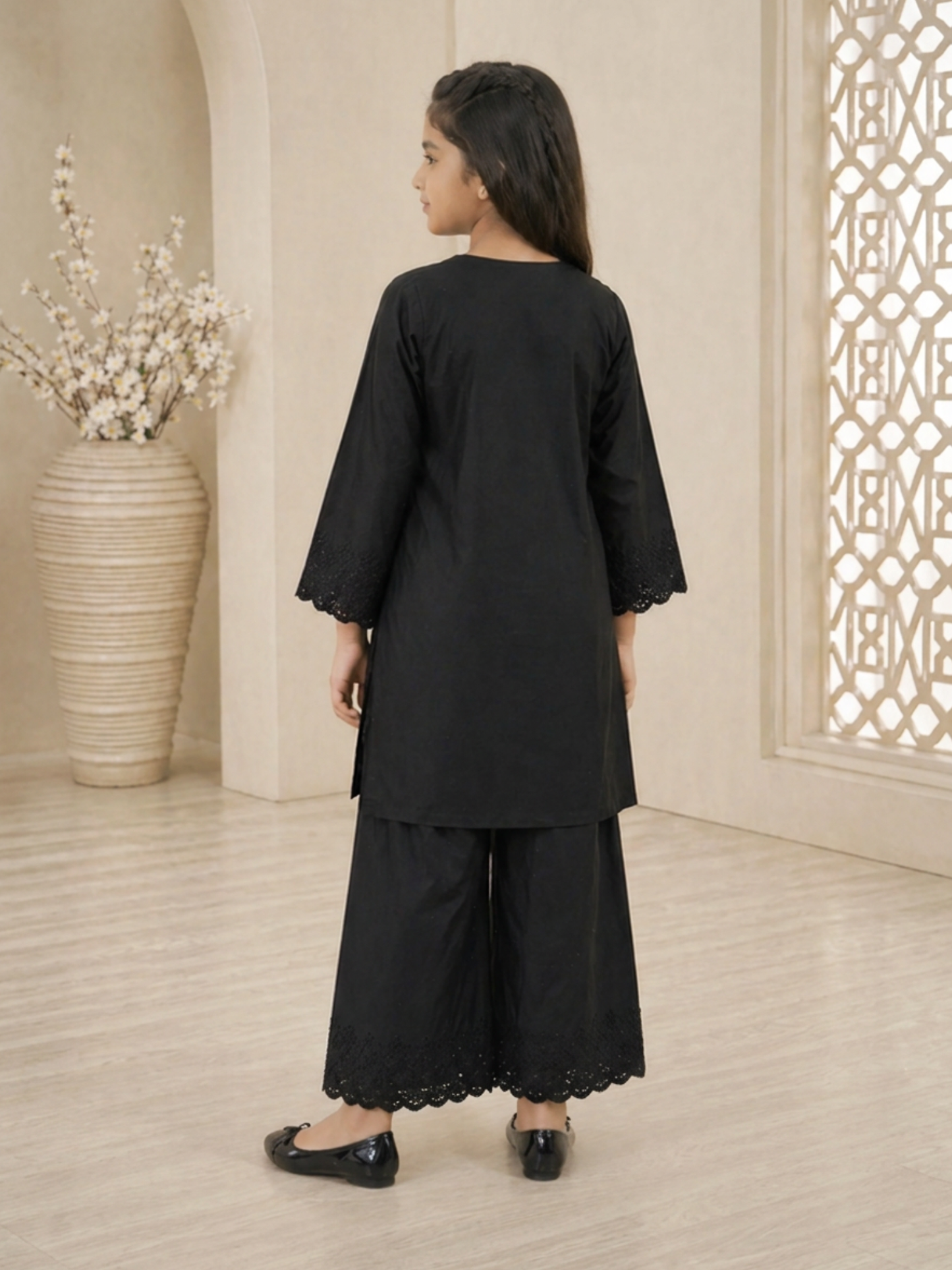 Black Lumira Cotton Embroidered Stitched 3-Piece Suit-Black