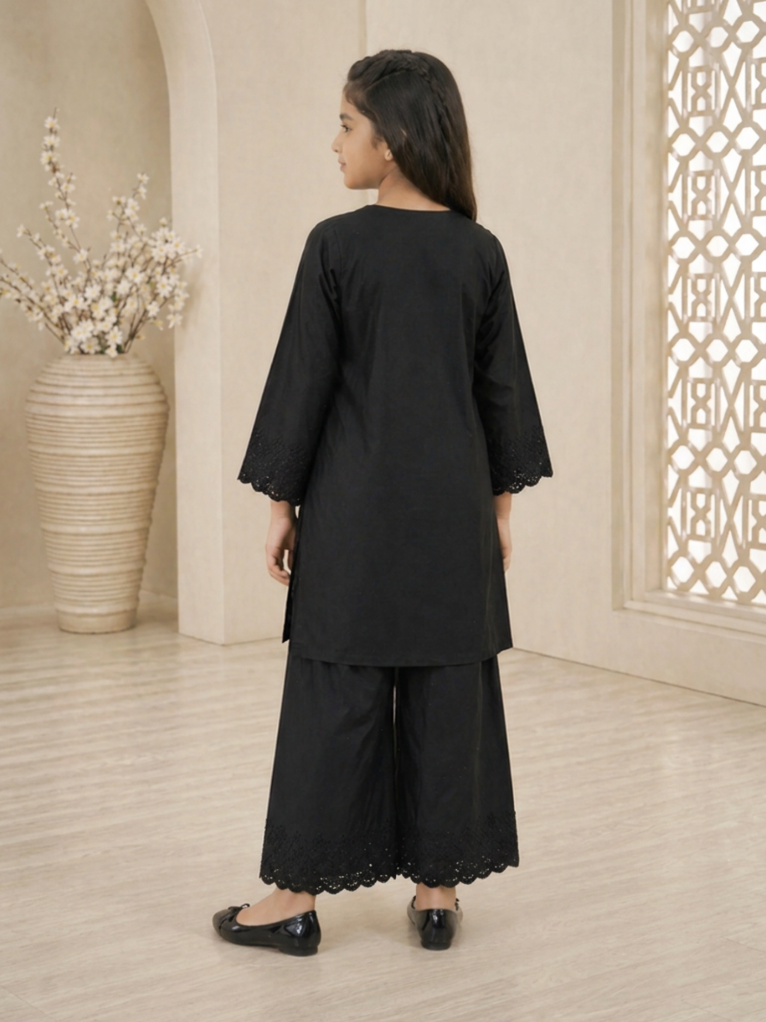 Black Lumira Cotton Embroidered Stitched 3-Piece Suit-Black