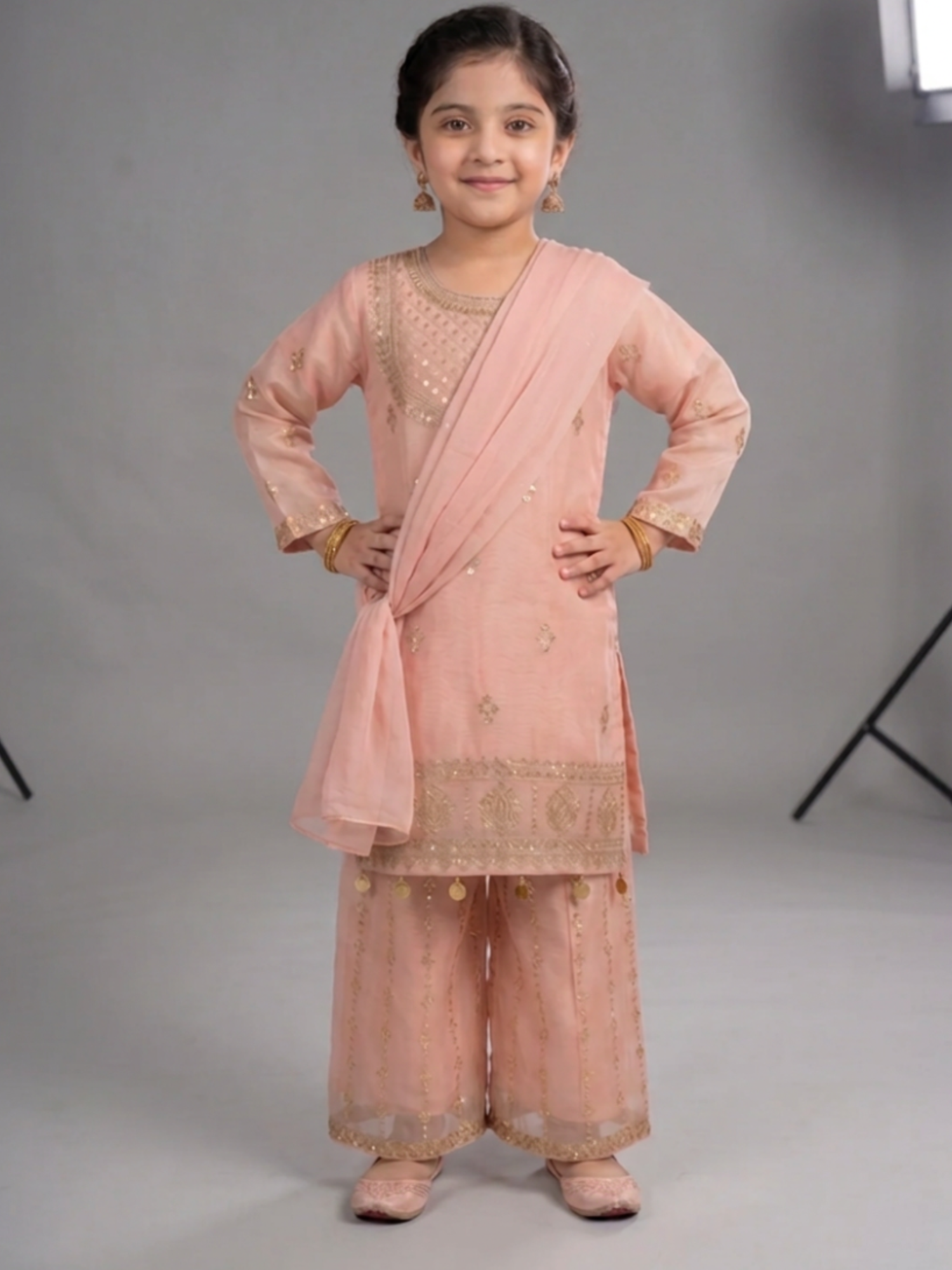 Pink Lumira Chiffon Embroidered Gharara-Savera Pink