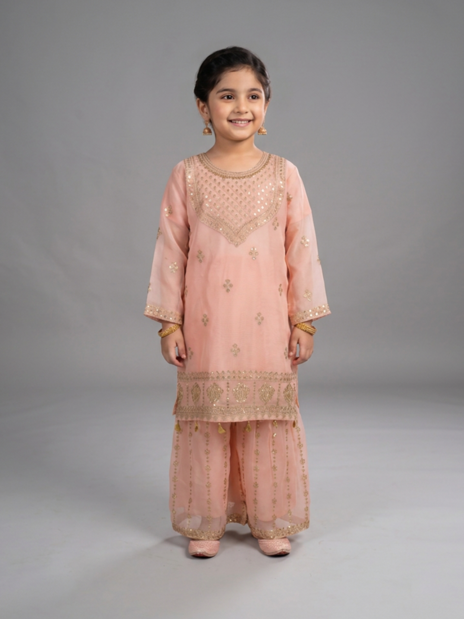 Pink Lumira Chiffon Embroidered Gharara-Savera Pink