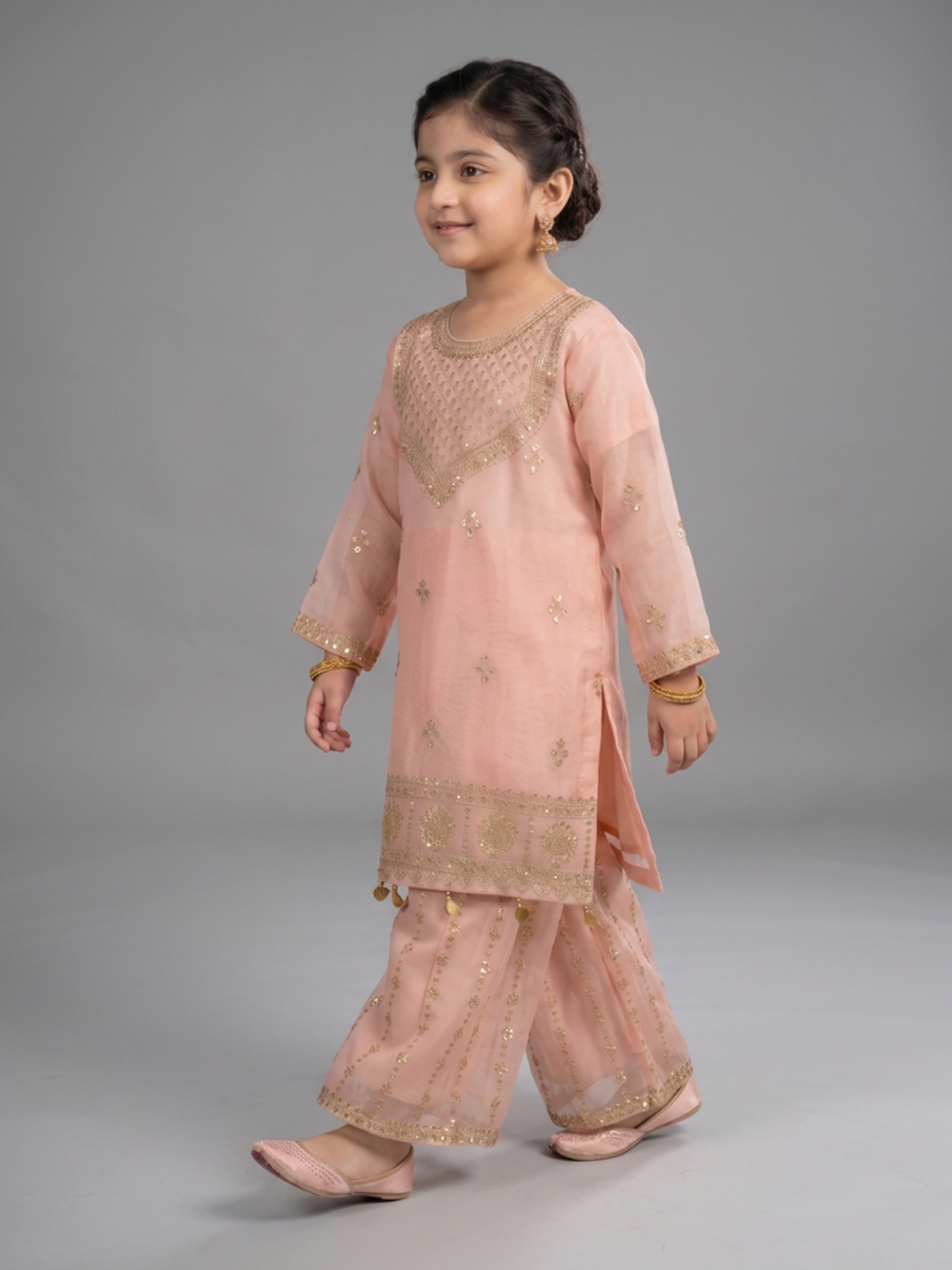 Pink Lumira Chiffon Embroidered Gharara-Savera Pink