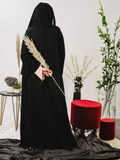 Pink and Black-Nourah Korean Nida Embellished Abaya-Layla