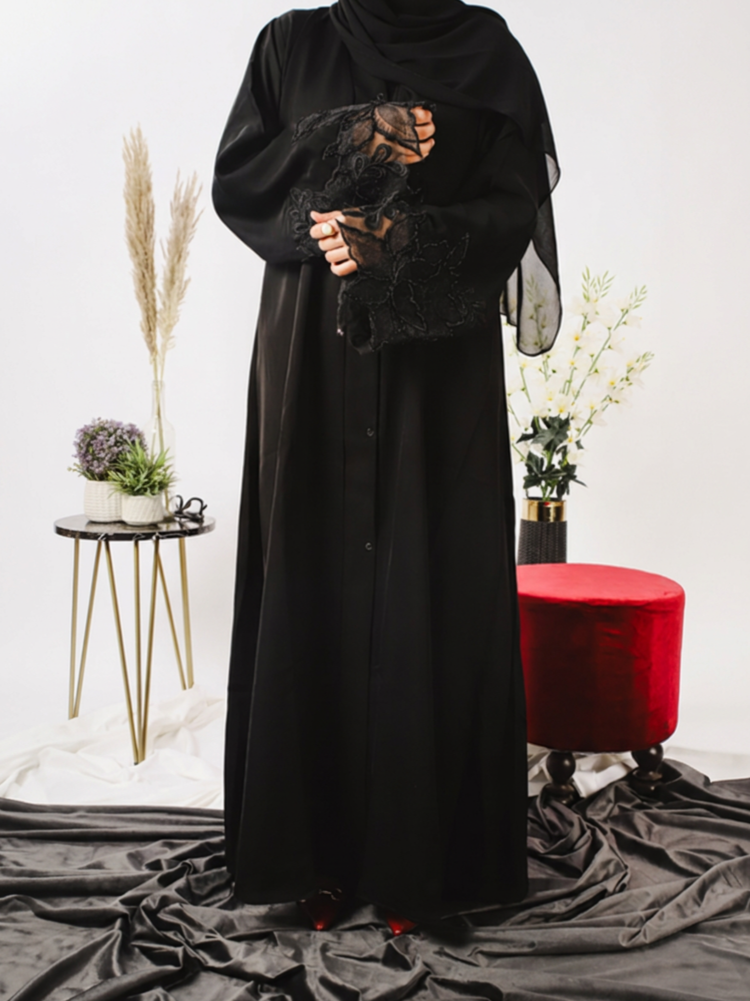 Black-Nourah Nida Embellished Abaya-Zara