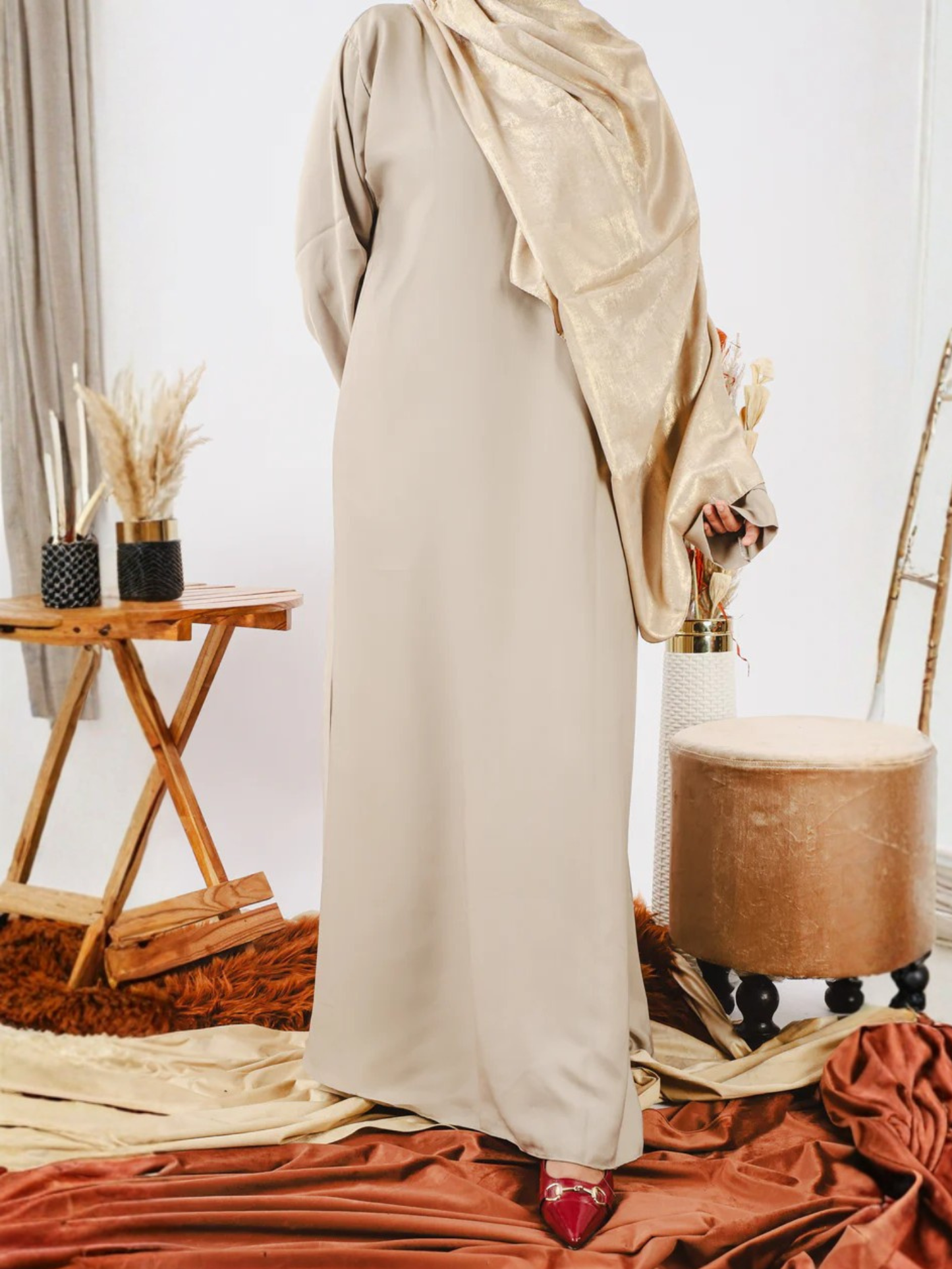 Beige-Nourah Nida Abaya-Zimal