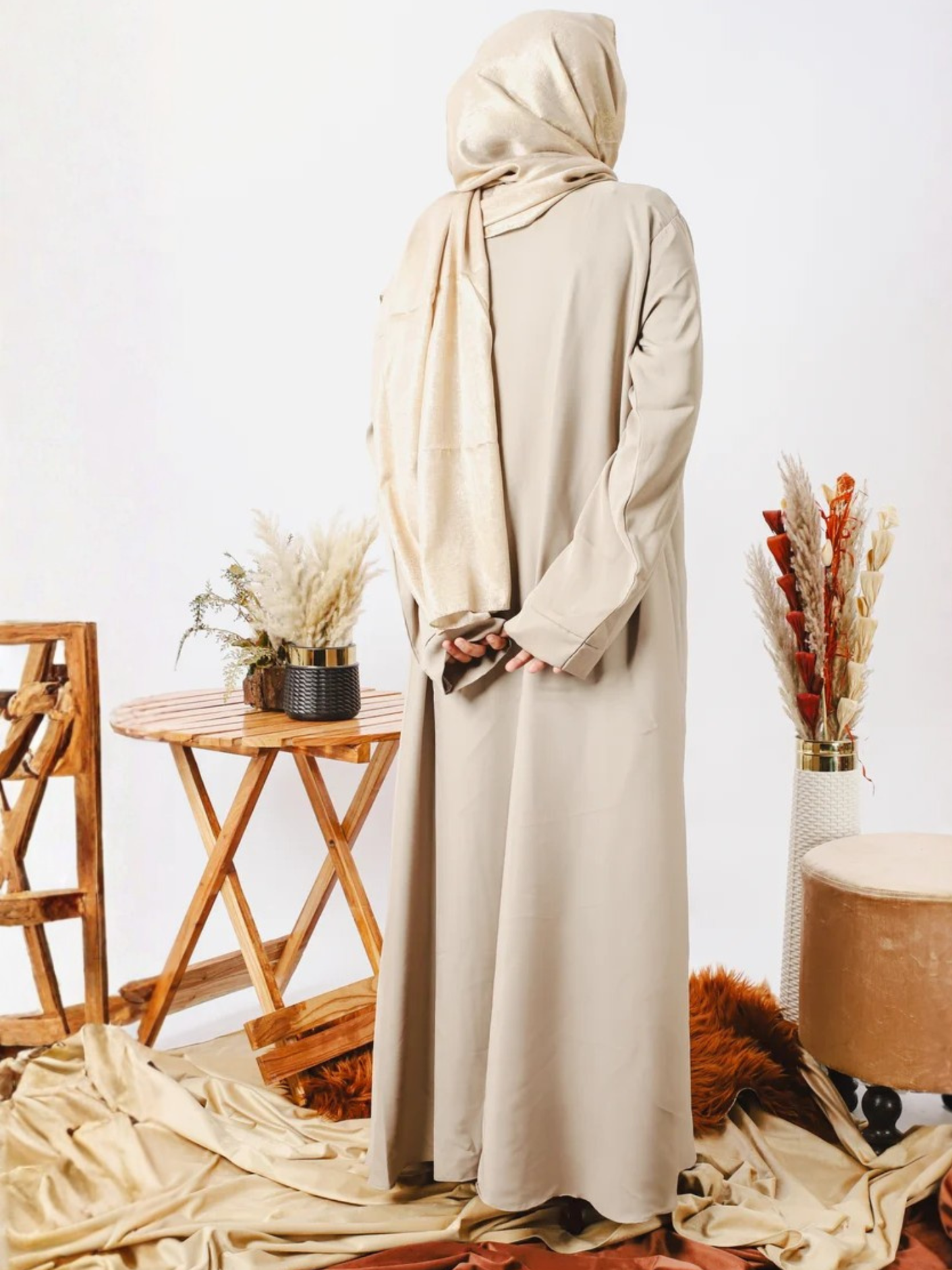 Beige-Nourah Nida Abaya-Zimal