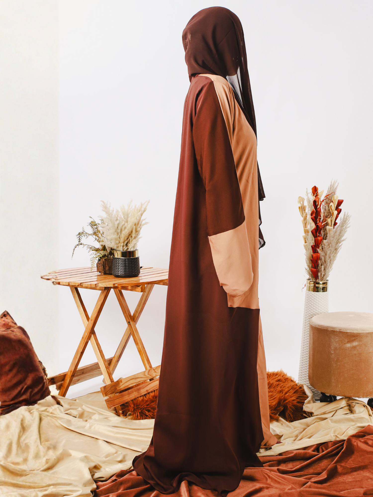 Brown and Peach-Nourah Nida Abaya-Sahra
