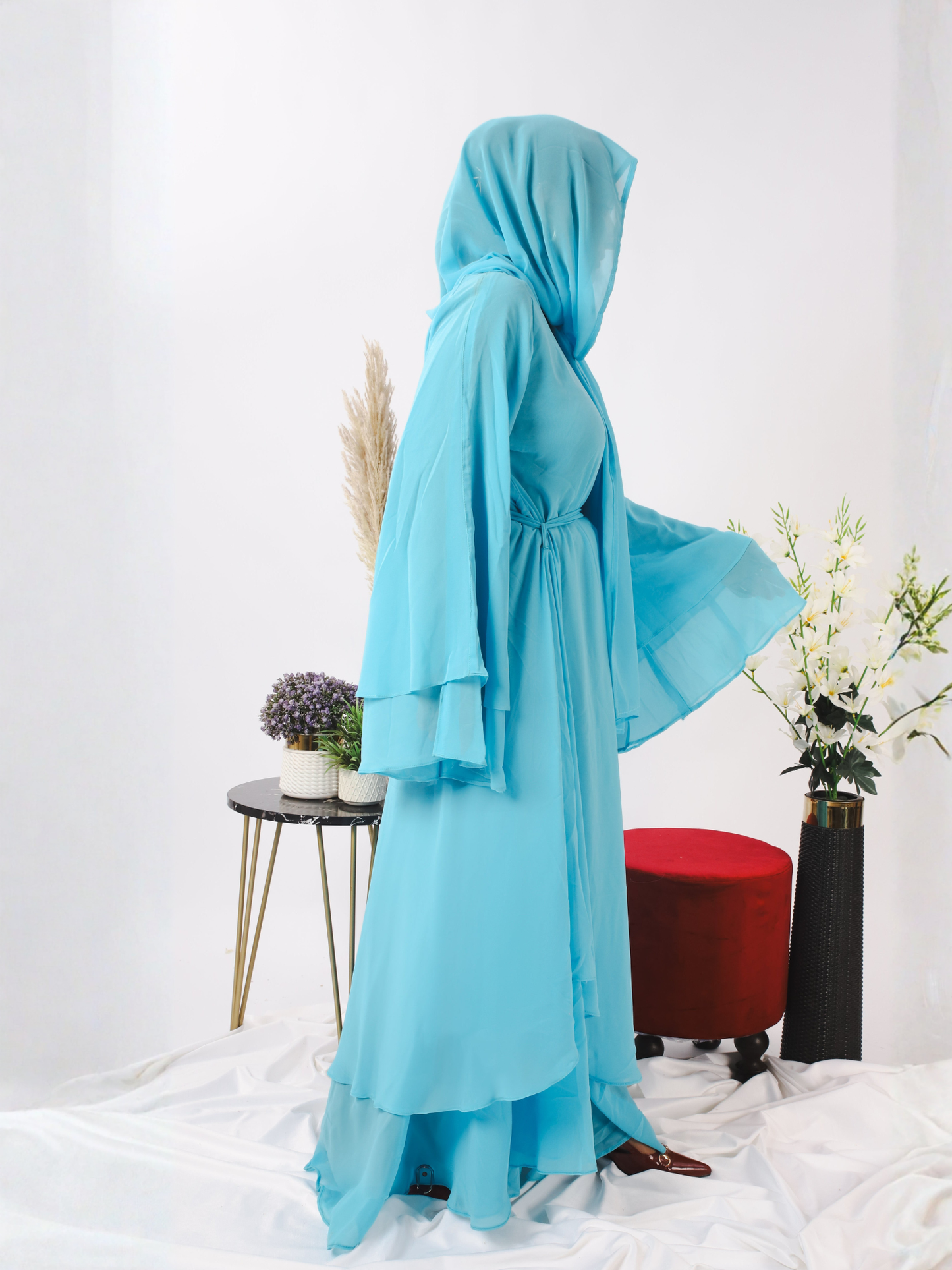 Blue-Nourah Moss Chiffon Abaya-Firoza