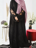Black-Nourah Nida Embroidered Abaya-Mahal