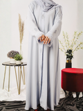 Grey-Nourah Moose Chiffon Embroidered Abaya-Fiza