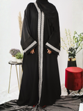 Black-Nourah Nida Embroidered Abaya-Kiran
