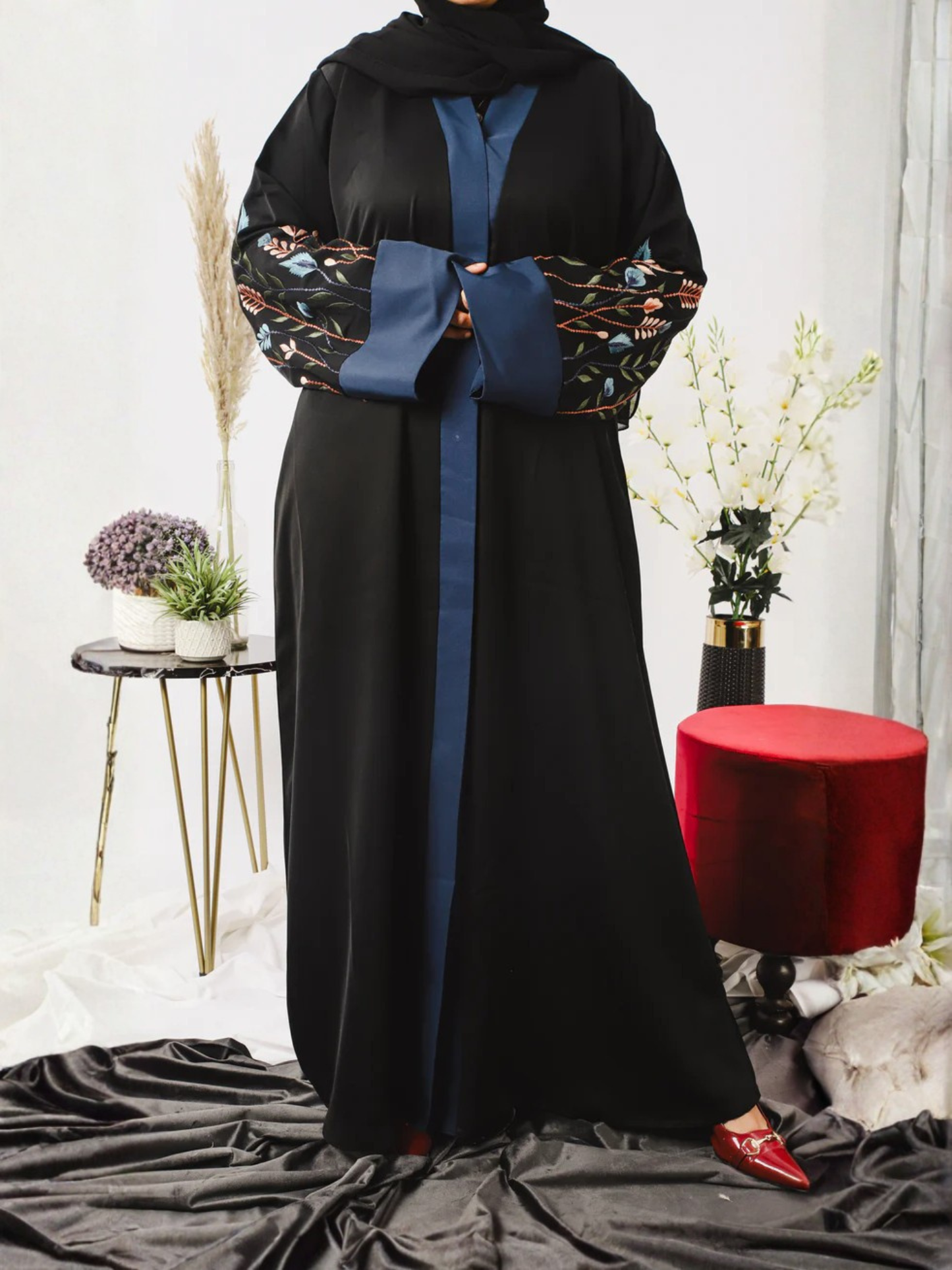 Black and Blue-Nourah Nida Embroidered Abaya-Tabassum