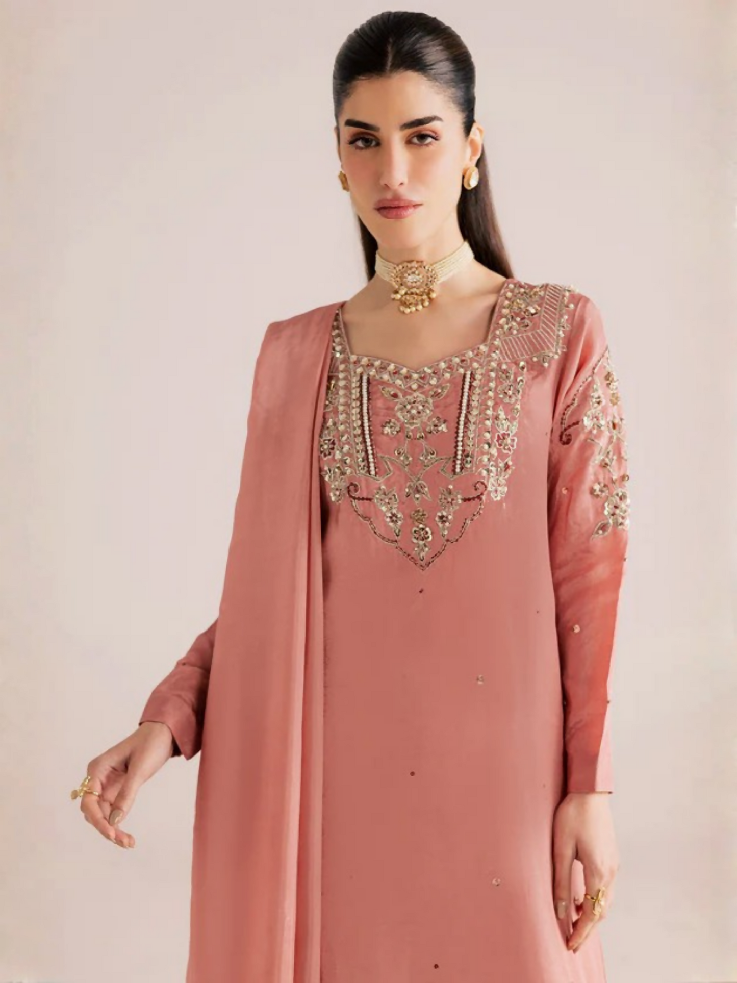 Allure By IH Silver Night Tussel Silk Embroidered Kaftan Set-Picante