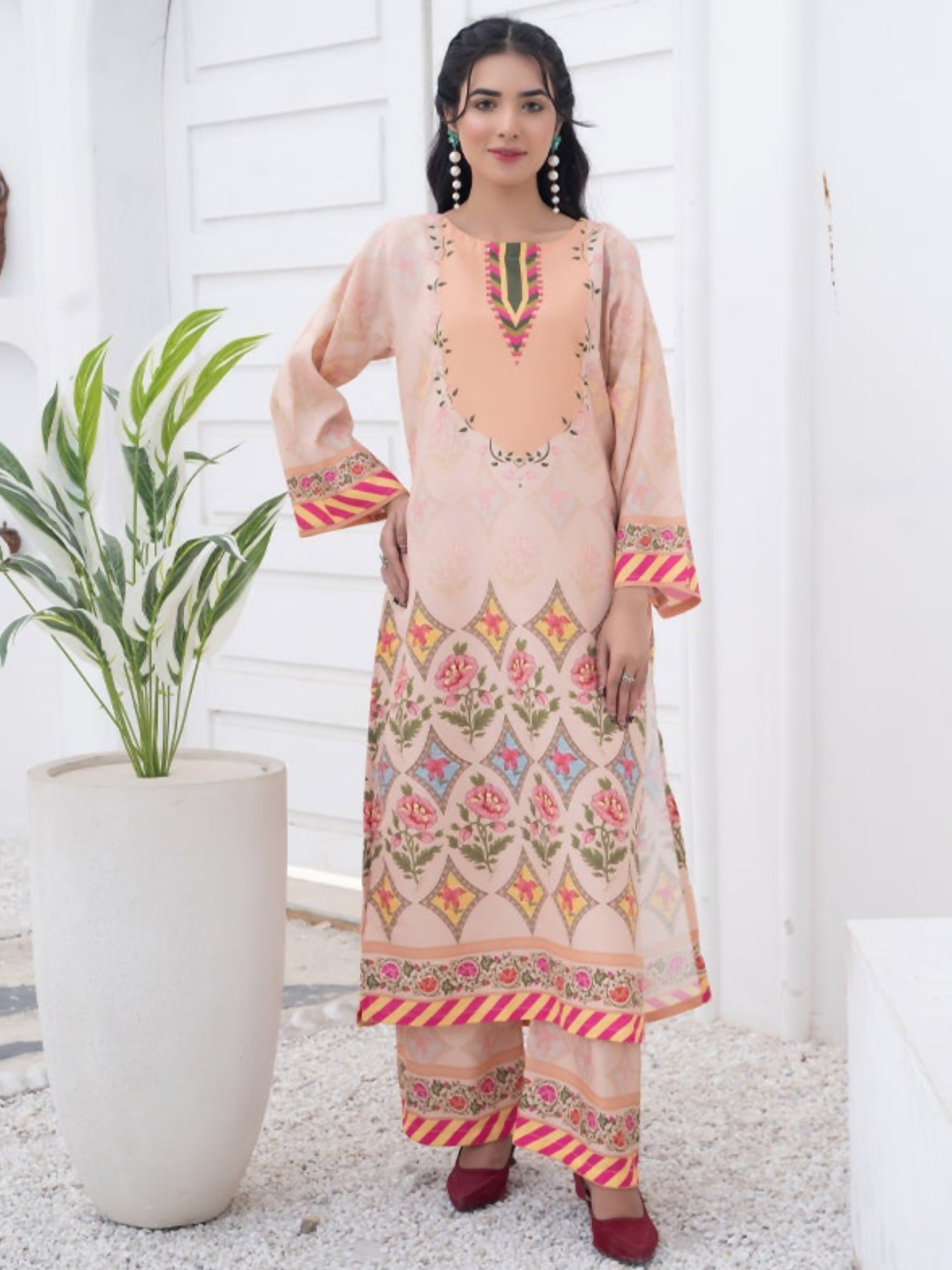 MH Cloth House Soft Khaddar Printed Stitched 2-Piece Suit-Suhaira