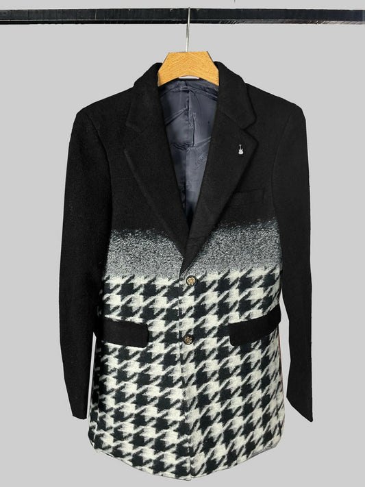 Black and White Jupiter Imported Heritage Winter Woolen Business Long Coat-15025