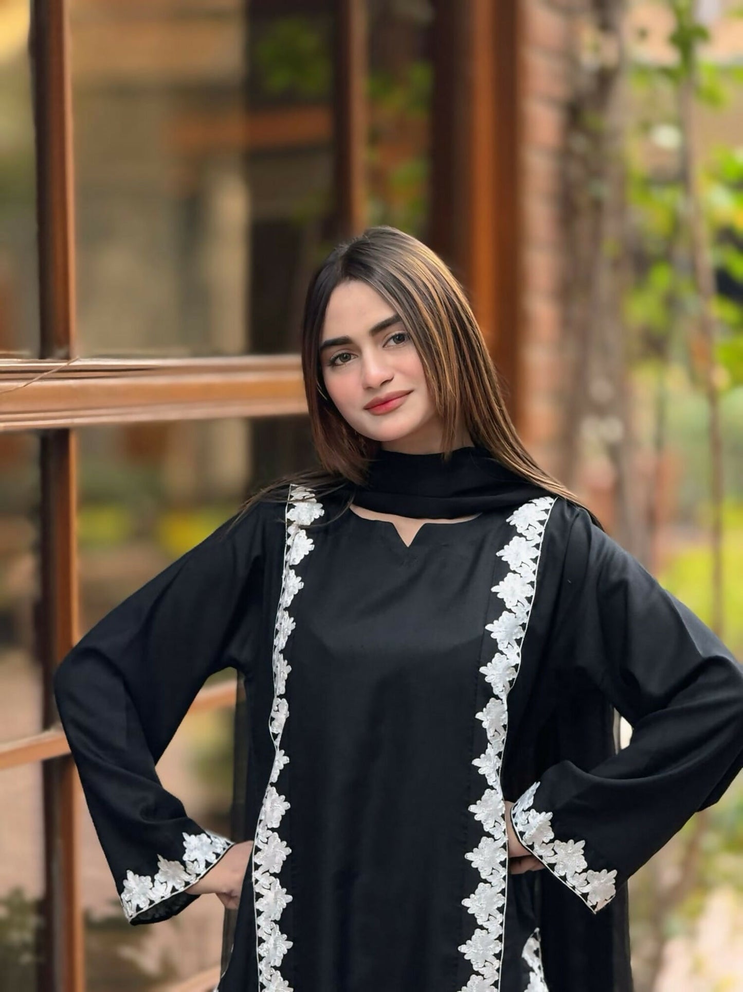 Tawakal Closet Linen Embroidered Stitched 3-Piece Suit-Blackish