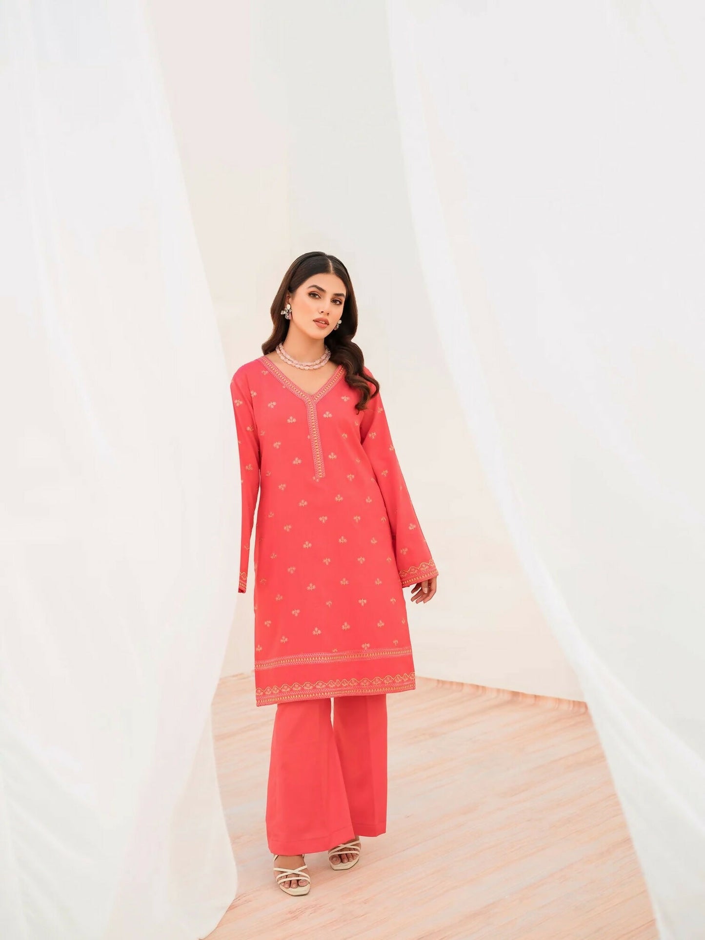 Panache Apparel Winter Basics Linen Embroidered Stitched 2-Piece Suit-Divine