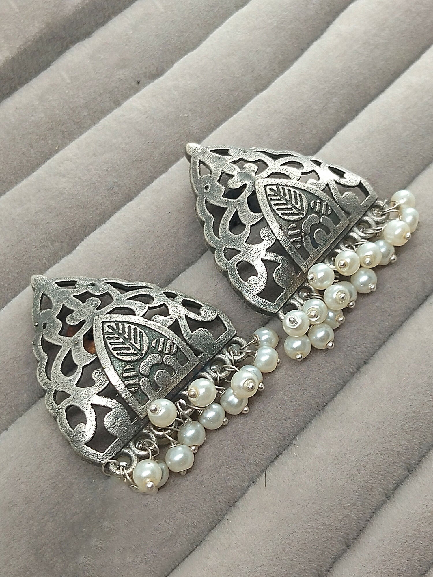 H&A Jewellery silver temple motif earrings with pearl danglers