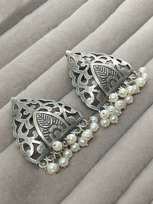 H&A Jewellery silver temple motif earrings with pearl danglers