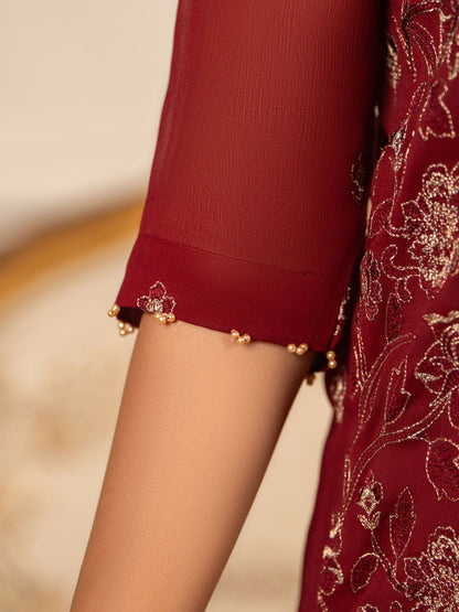 Hemstitch Chiffon Embroidered Stitched 3-Piece Suit-Melina