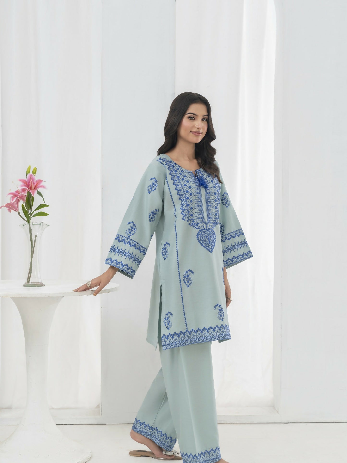 Stylish Collection Cotton Embroidered Stitched 2-Piece Suit-Jugnu Ferozi