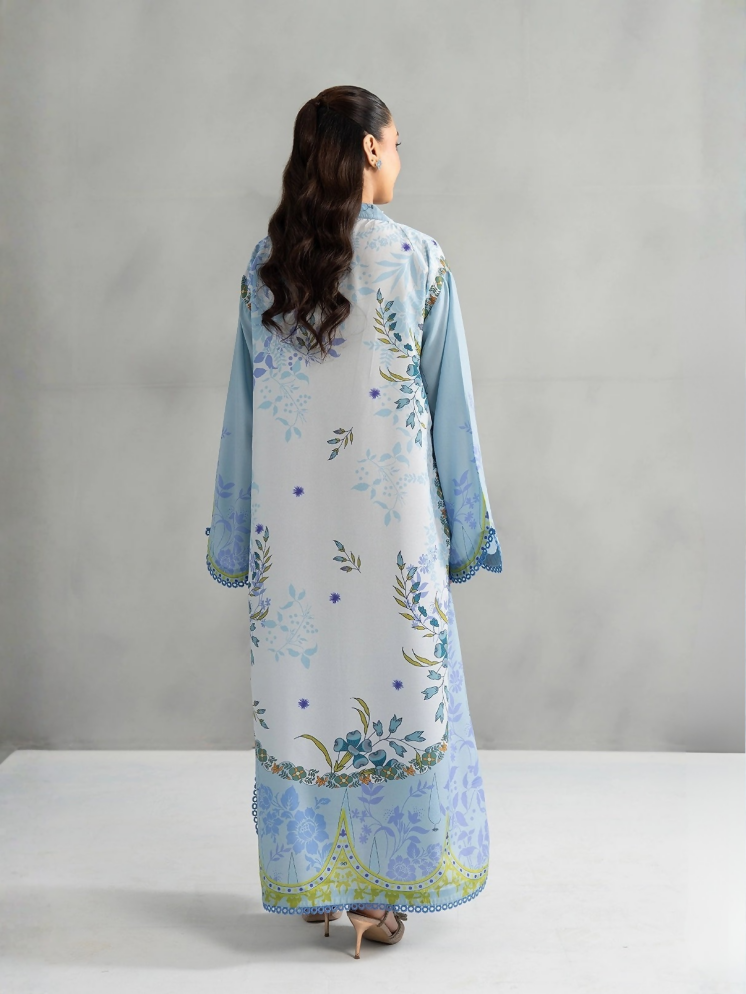 Panache Apparel Dear Summer Silk Lawn Printed Kaftan-Blue Whisper