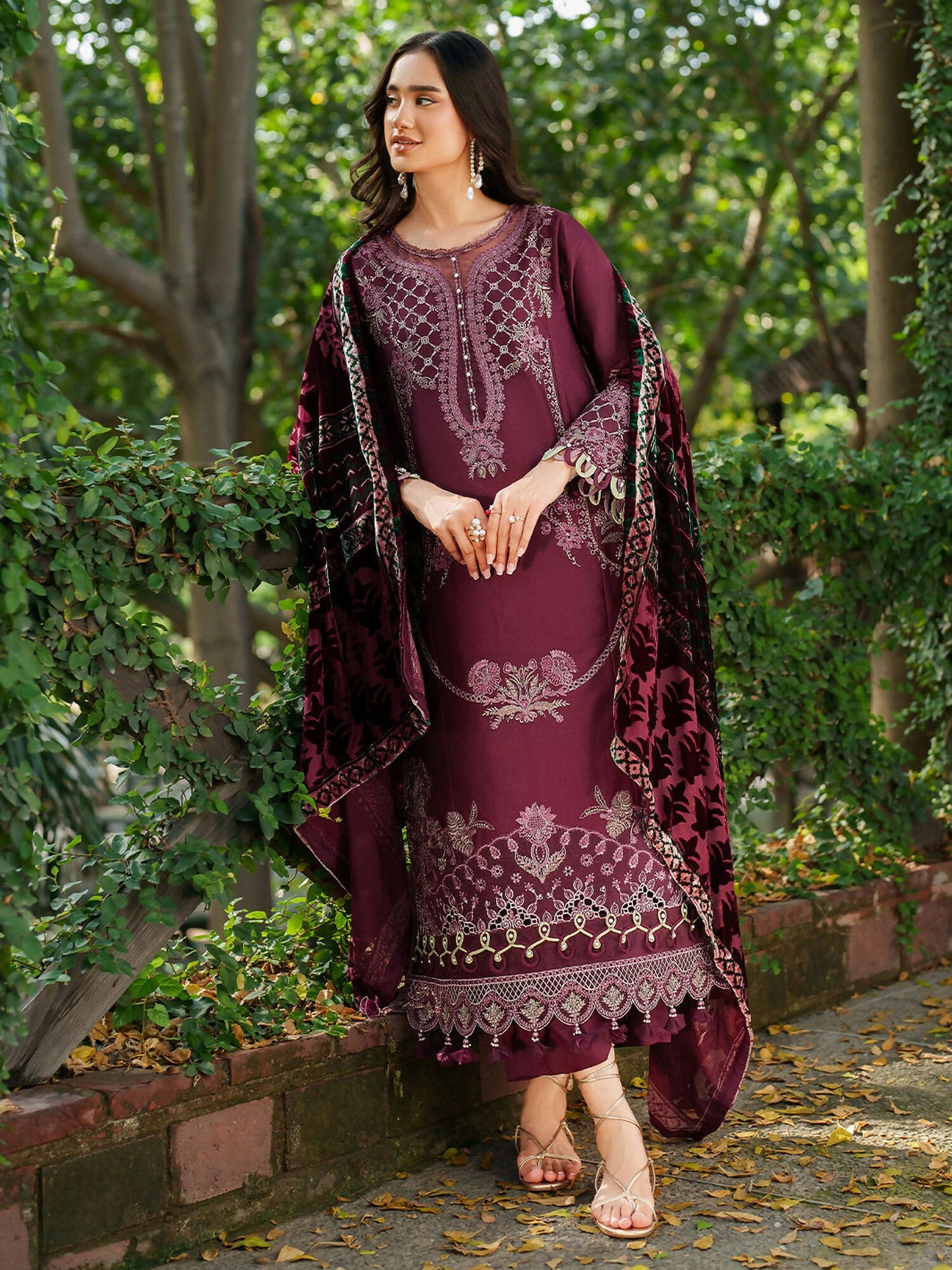 Parishay Panache Winter Corduroy Embroidered Stitched 3-Piece Suit-PNE-07