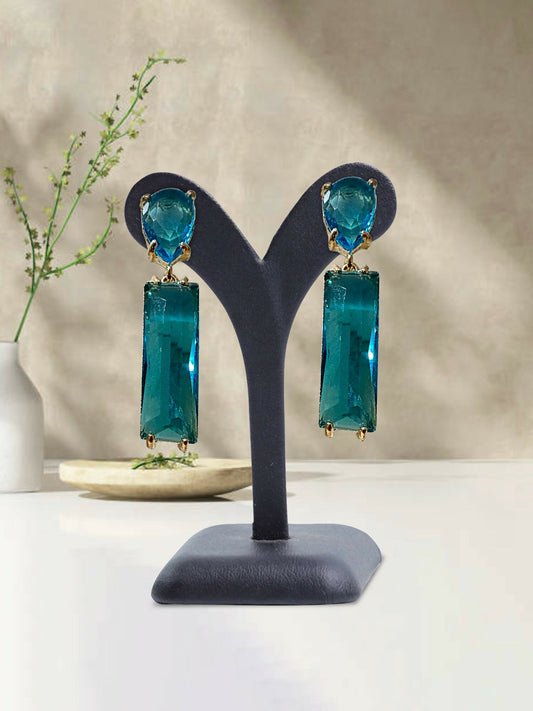 Glitter Jewellery earrings with rounded top and rectangular crystal drop design