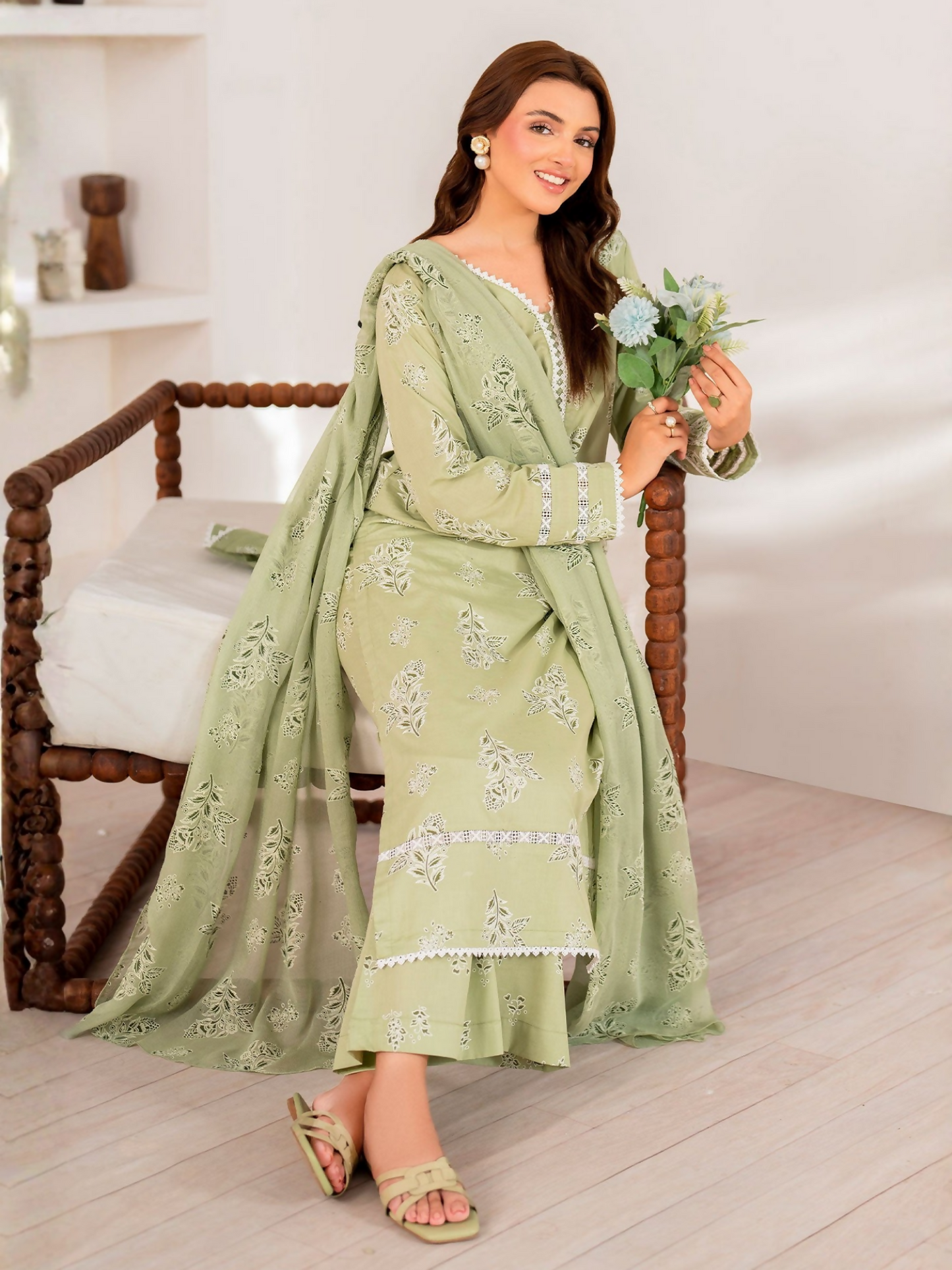 Panache Apparel Daily Essentials RTW Linen Printed Stitched 3-Piece Suit-Mosaic