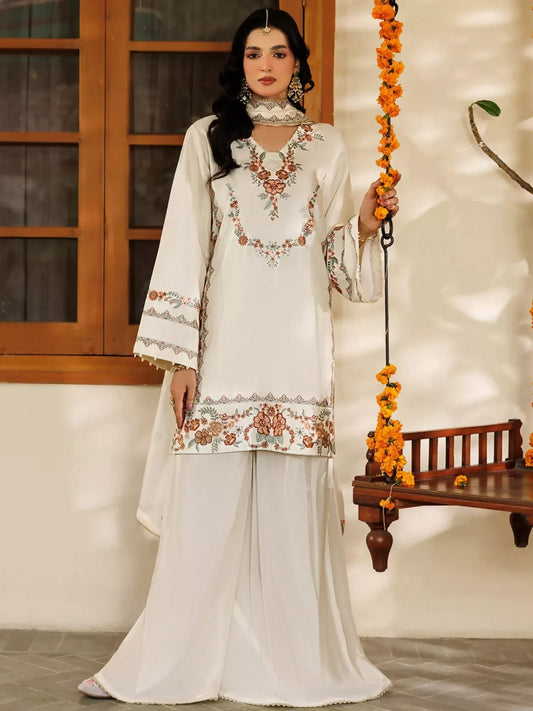 Panache Apparel Noore Eid Edit Sheesha Silk Embroidered Stitched Suit-Farasha