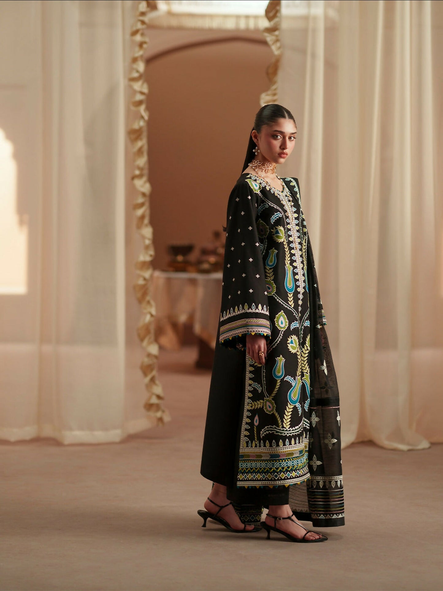 Binilyas Mashriq Luxury Lawn'26 Embroidered Unstitched 3-Piece Suit-D-118-B