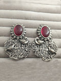 H&A Jewellery Silver Red Stone Peacock Earrings