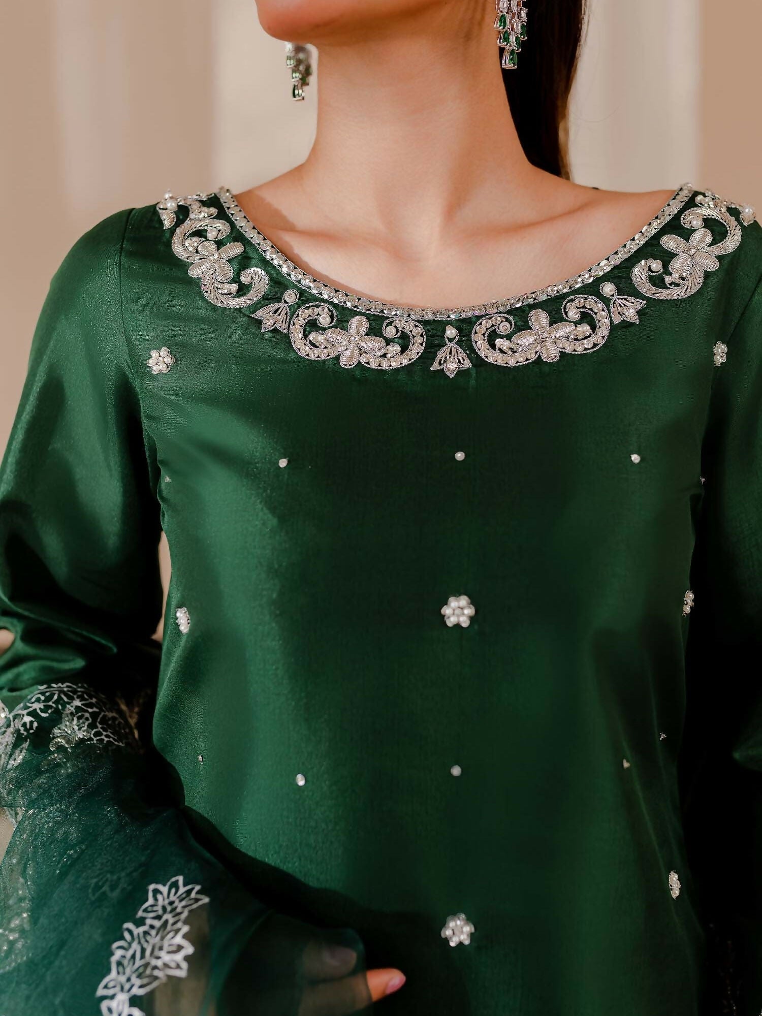 Allure By IH Raw Silk Embellished Stitched 3-Piece Suit-Camelia