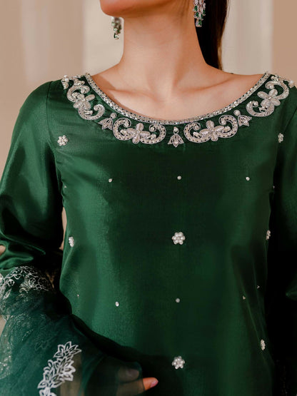 Allure By IH Raw Silk Embellished Stitched 3-Piece Suit-Camelia