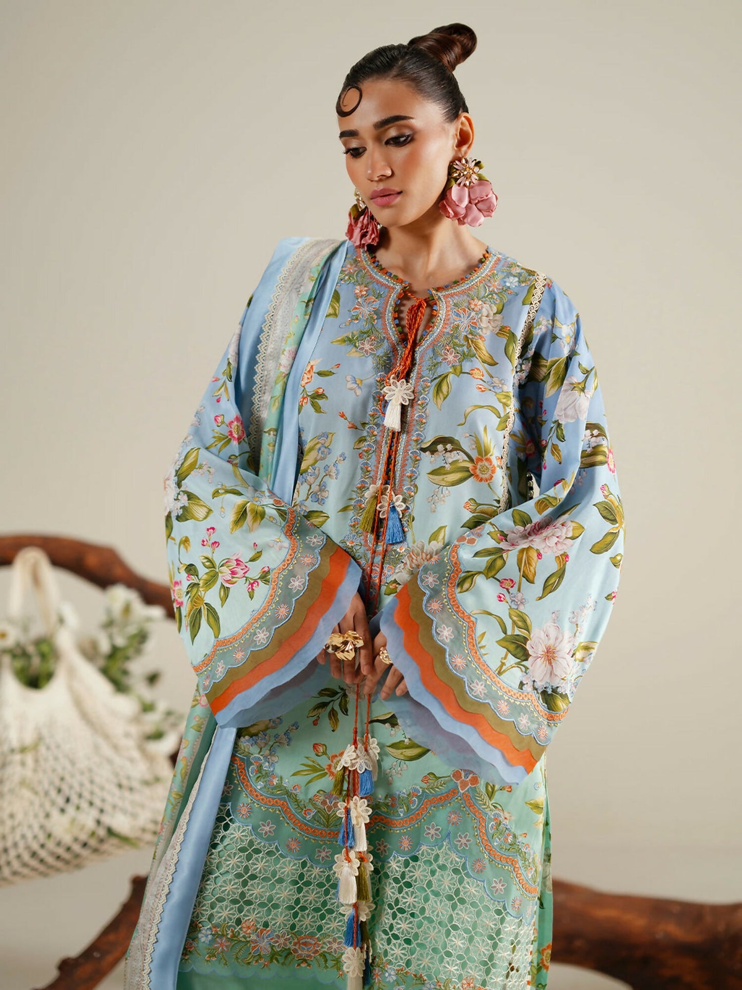 Binilyas Eres Bonita Viscose Embroidered Stitched 3-Piece Suit-1105-B