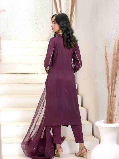 Ruby's Couture Ashiyana Pure Silk Embellished Stitched 3-Piece Suit-Parizaad
